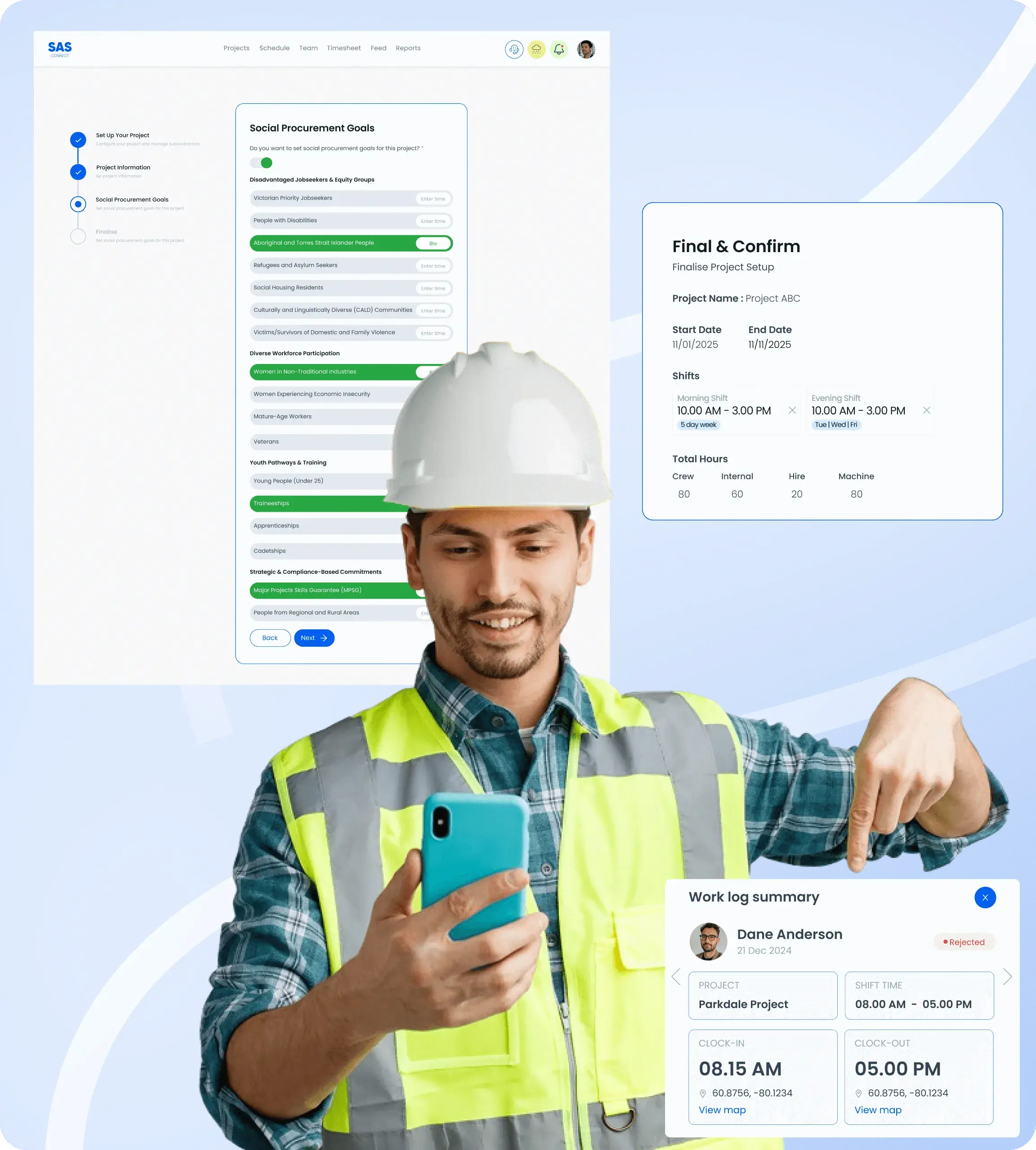 Construction management software for builders and contractors to manage projects, schedule teams, track tasks, and improve site efficiency