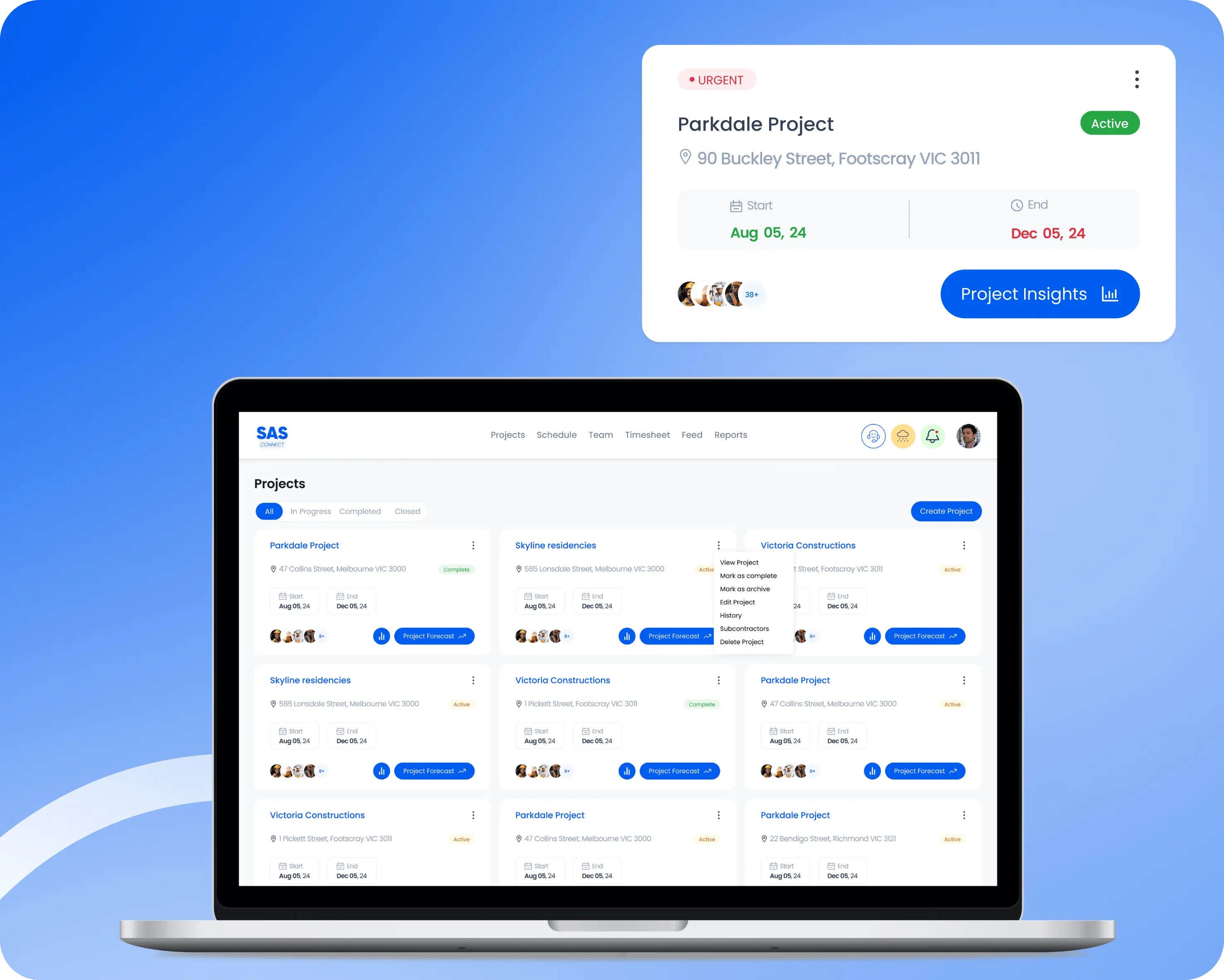 Project management software for construction projects to track tasks, timelines, and workforce performance