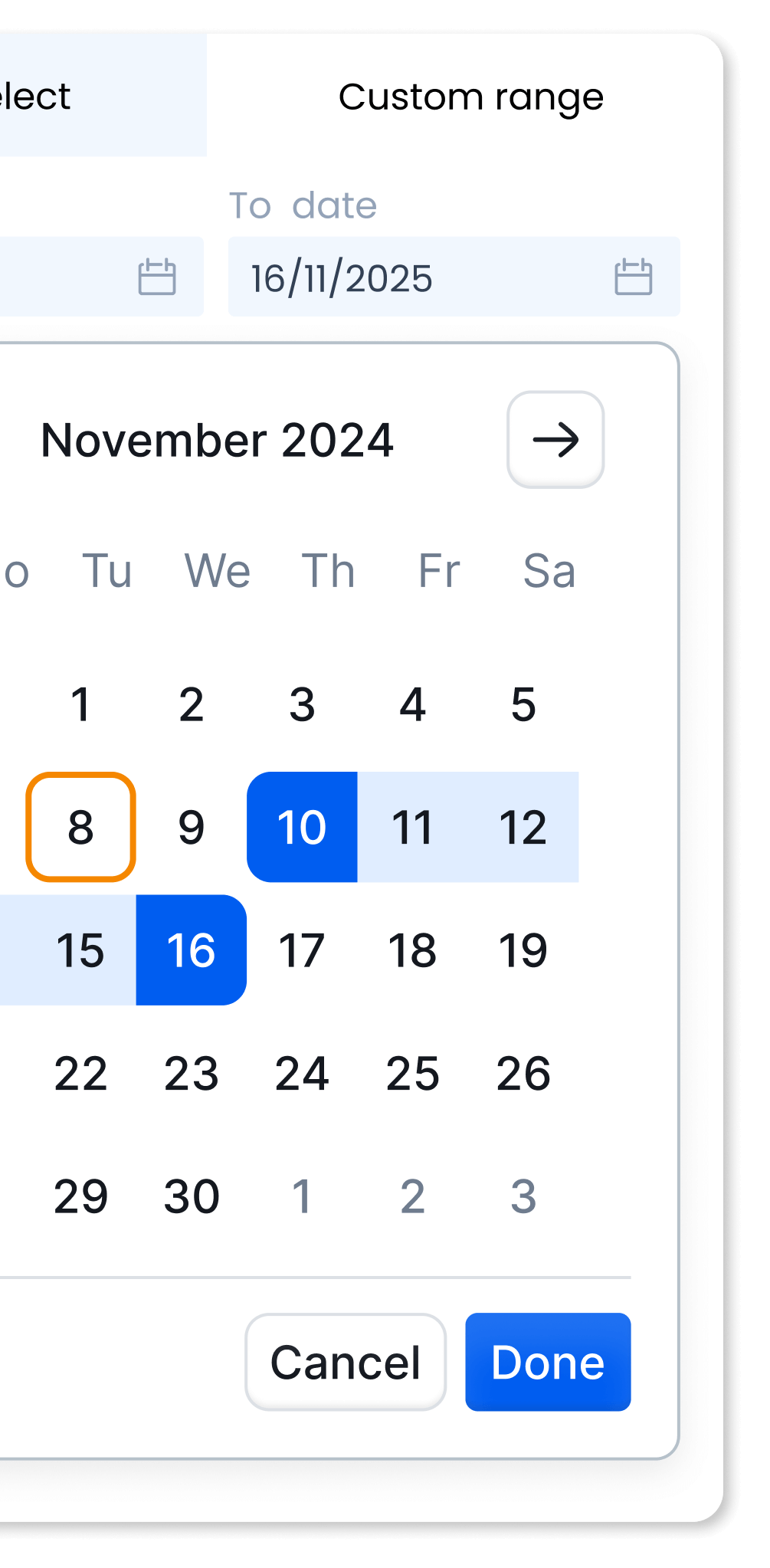 Custom date range selector